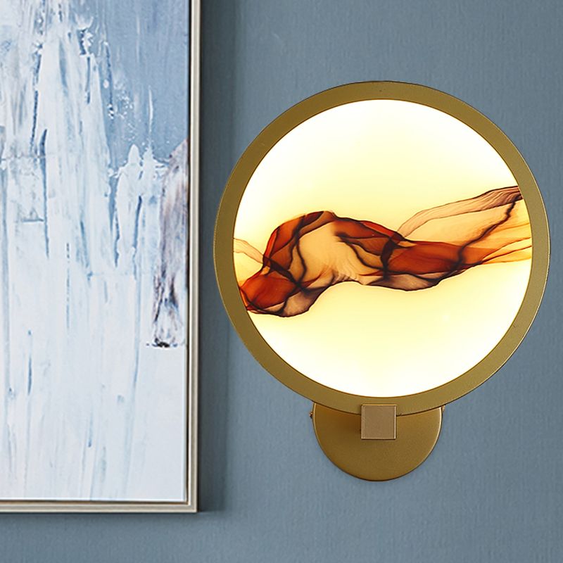 Chinese Style LED Smoke Mural Light Acrylic Gold Rounded Wall Lighting Idea for Dining Room
