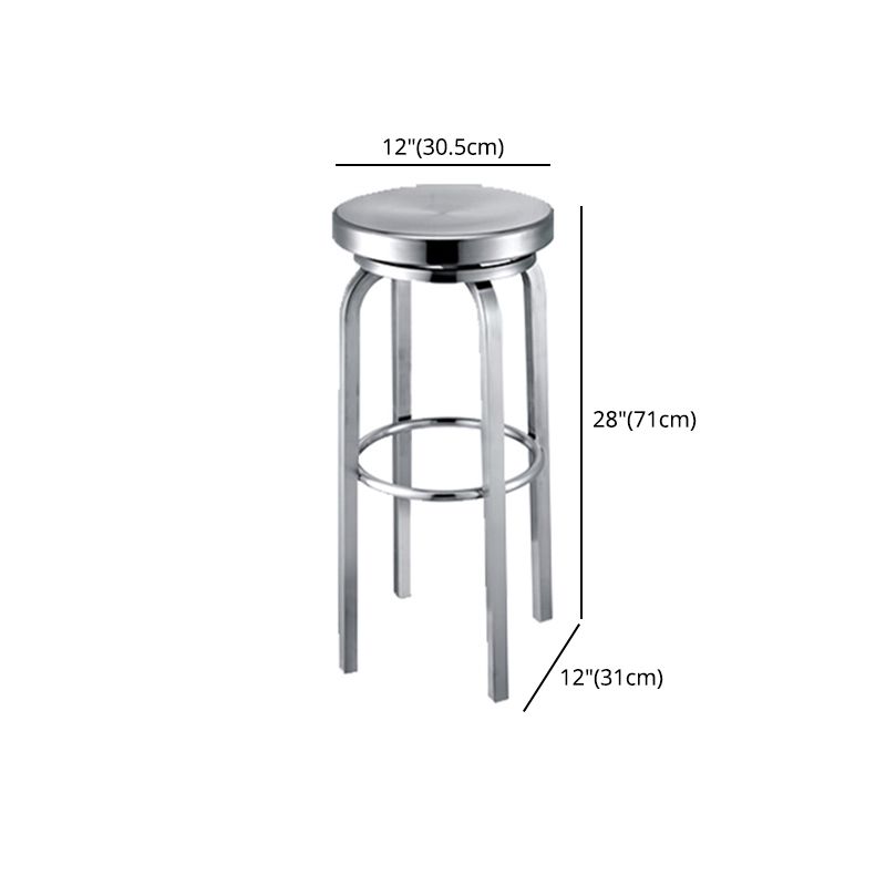 Silver Glossy Brushed Barstool Stainless Steel Outdoor Bar Stool with Round Seat 1 Piece