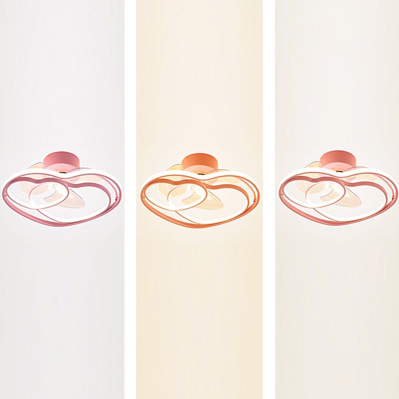 Love Heart LED Ceiling Fan Minimalist Acrylic Kids Bedroom Semi Flush Mount Lamp with Remote