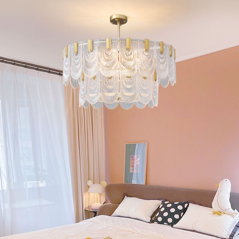 Gold Modern Metal Ceiling Light Geometric Shape Island Lamp with Glass Shade for Bedroom