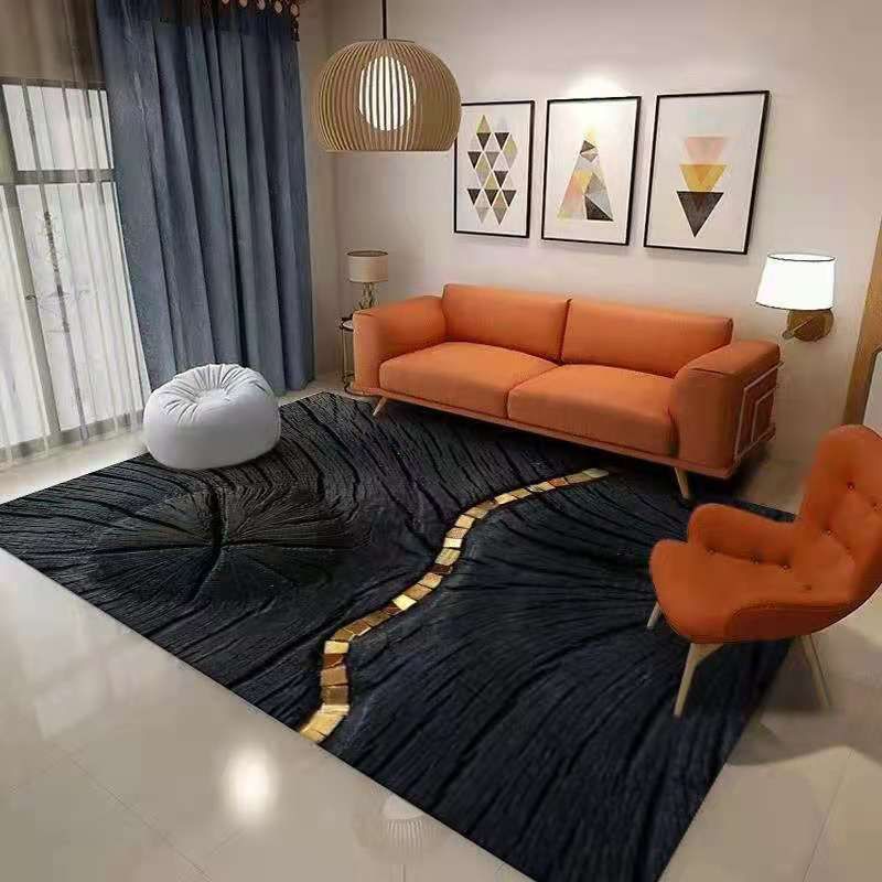Black Modern Rug Polyester Wave Point Rug Non-Slip Backing Rug for Living Room