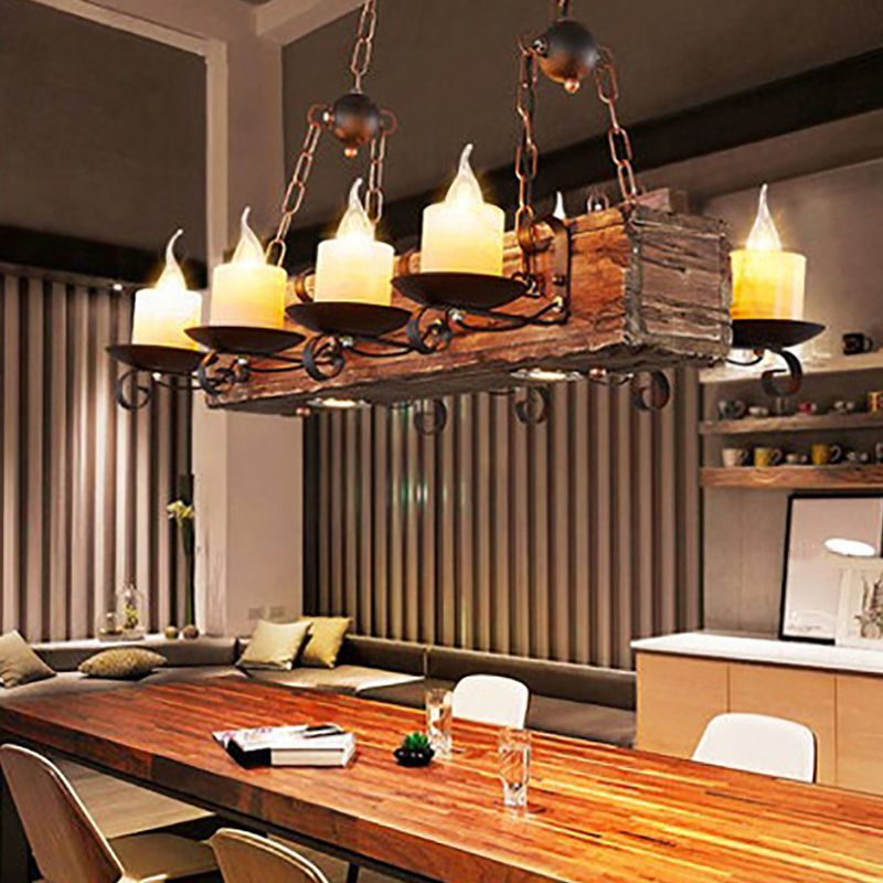 Industrial Ship Shape Island Pendant Lights Wood Multiple-Light Island Pendant
