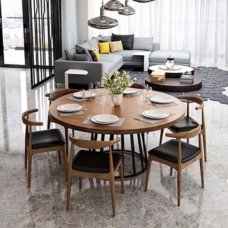 Modern Dining Set 1/2/7 Pcs Round Dining Table with Cow Horn Chairs