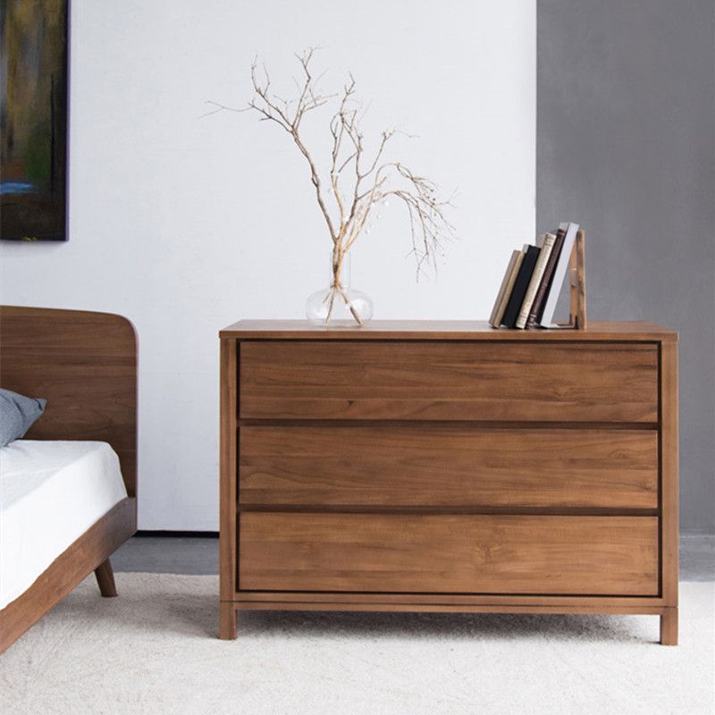 Contemporary Brown Solid Wood Kitchen Island Table with 3 Drawers