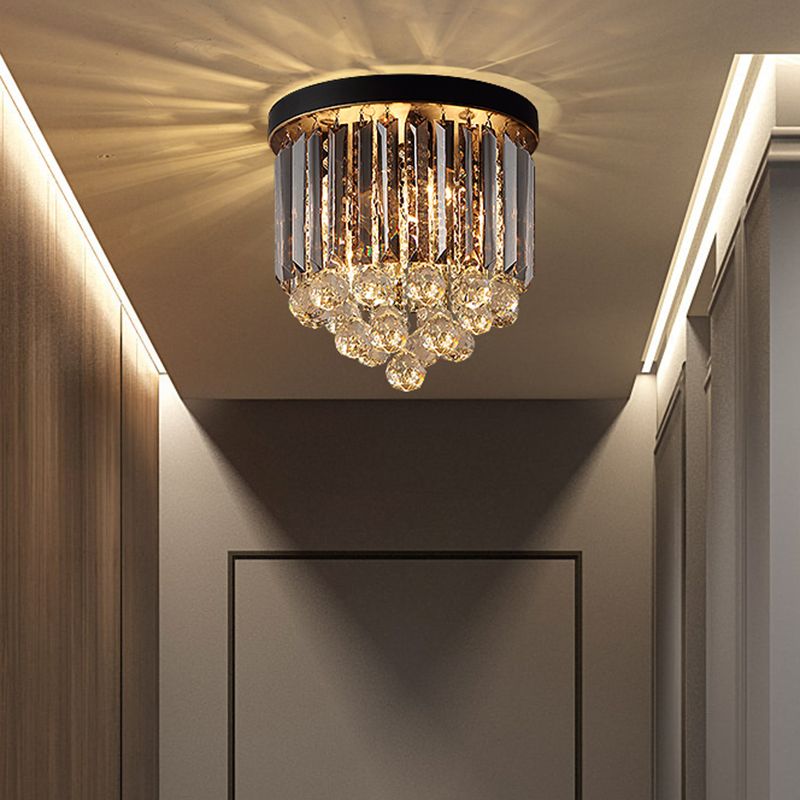 Moderne konische Unterputzleuchte mit 2/4 Köpfen, drapierbare Deckenbeleuchtung aus klarem Kristall in Schwarz, 10"/12" Breite