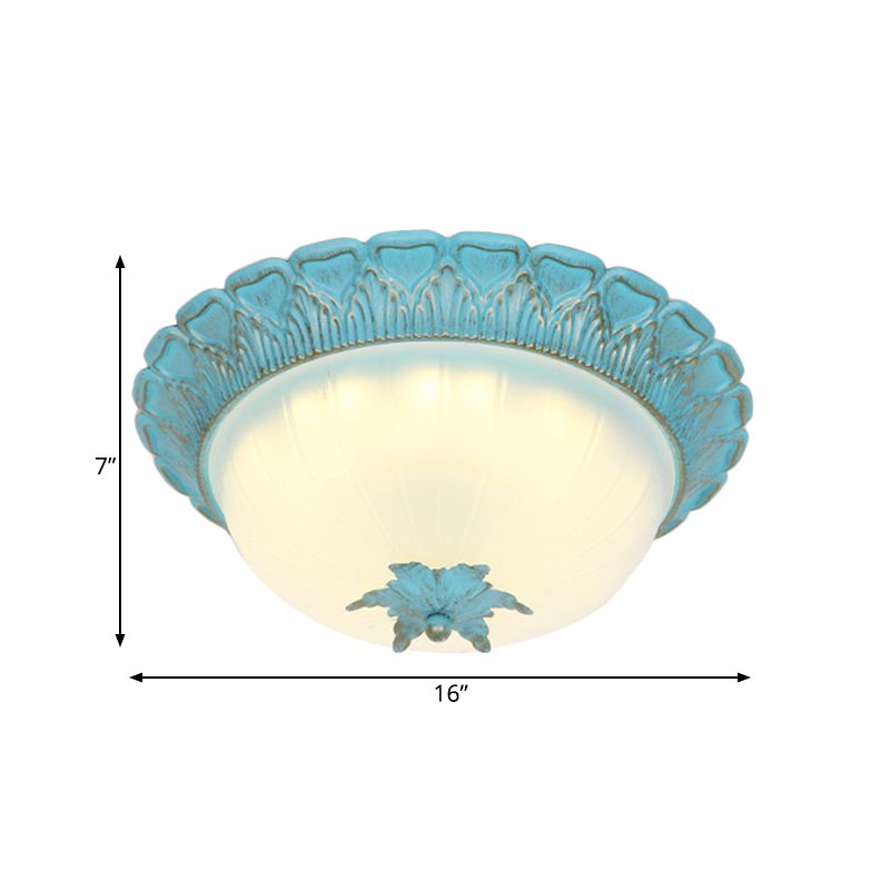 Domed Bedroom Flush Mount Lamp Romantic Pastoral Milky Glass 16"/19.5" Wide LED Blue Ceiling Lighting