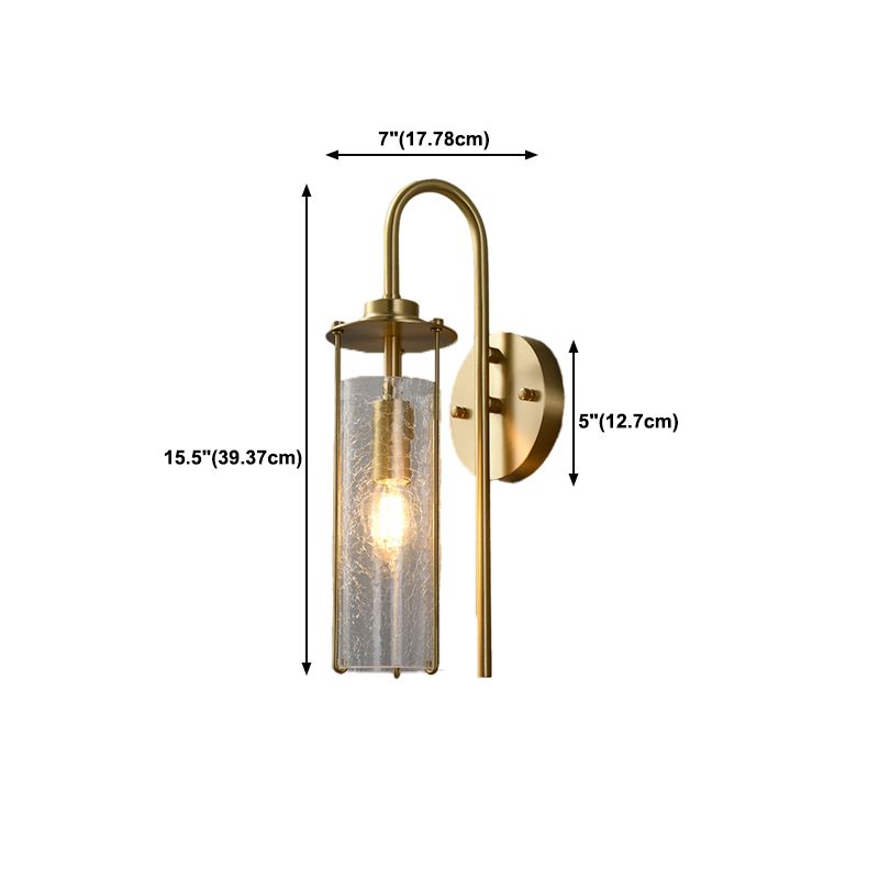 Modern Metal Wall Sconce Cylinder Shape Wall Light with Glass Shade for Bedroom