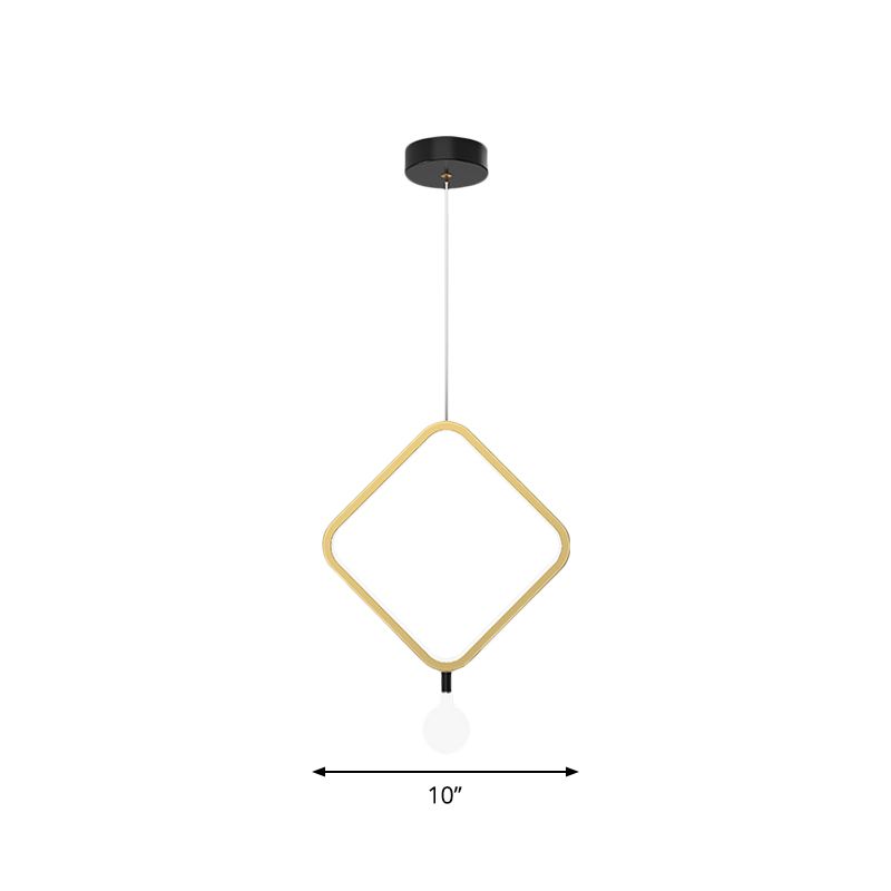 Round/rhombus bedhanger lamp aluminium minimale led hangende lamp in messing met kogelmelkglasschaduw, warm/wit licht