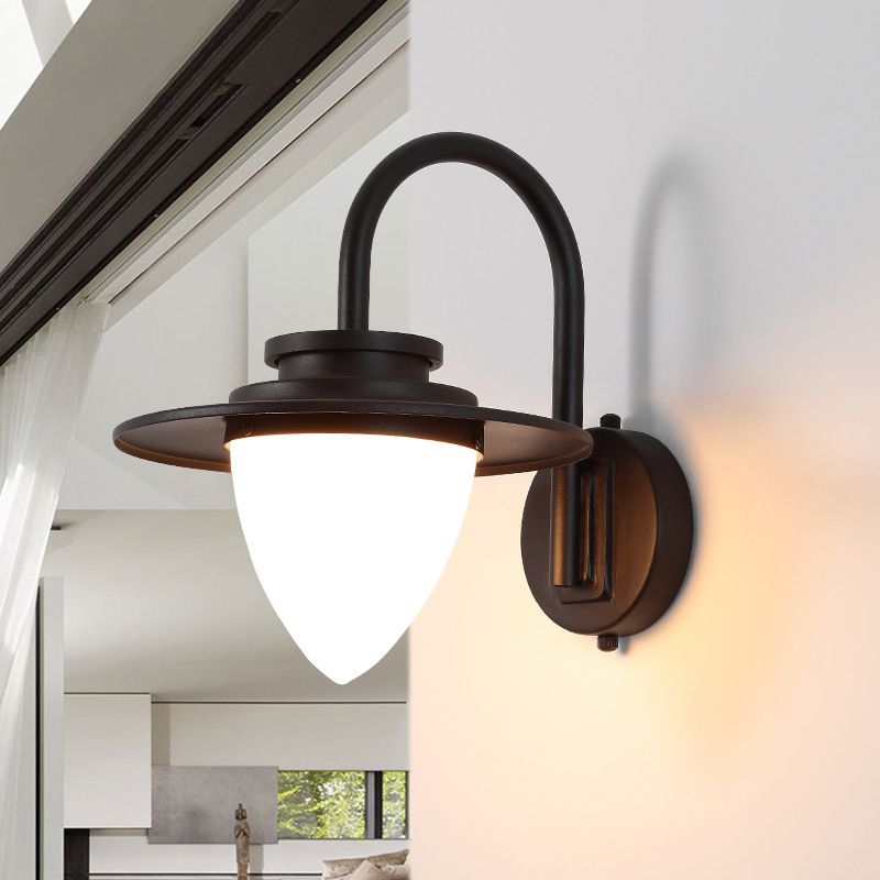 Iluminación de pared de café de vidrio lácteo lámpara de luz industrial de 1 luces con brazo de cuello de cisne de metal