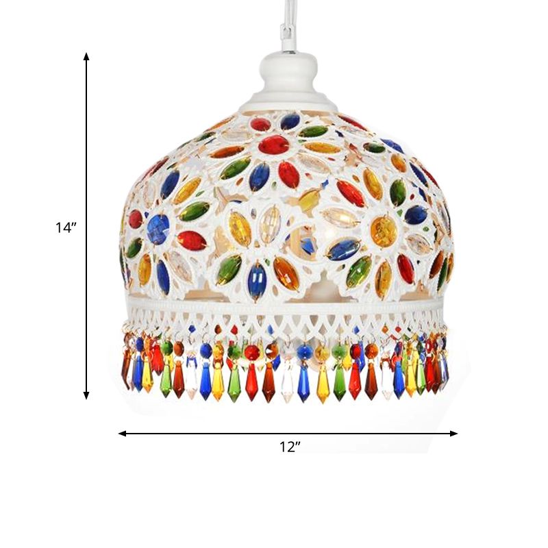 Bohemian Dome Chandelier Lighting Fixture 3 Heads Metal Ceiling Pendant Light in White for Restaurant