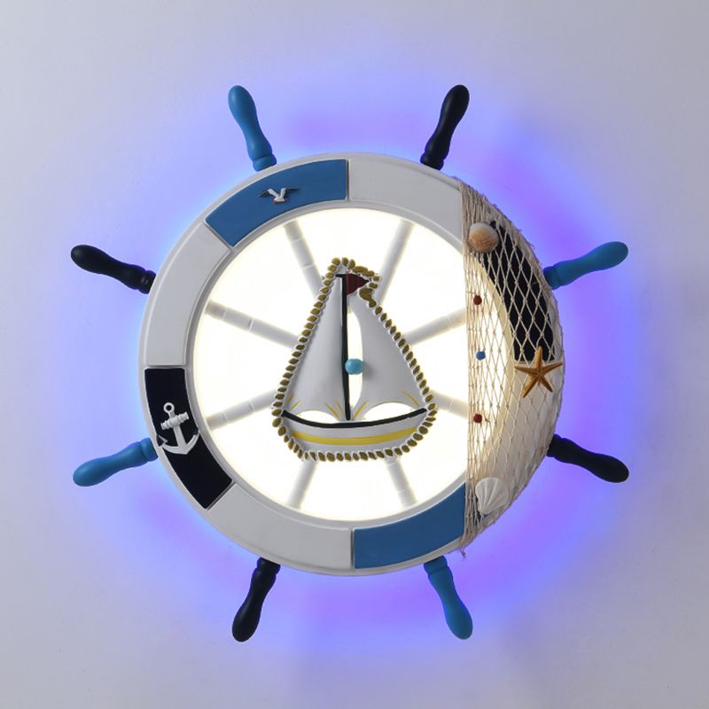 Children's Room Flushmount Light Boy Bedroom Room Study Kindergarten Mediterranean Style Creative Cartoon Ship Rudder Eye Protection Lamps