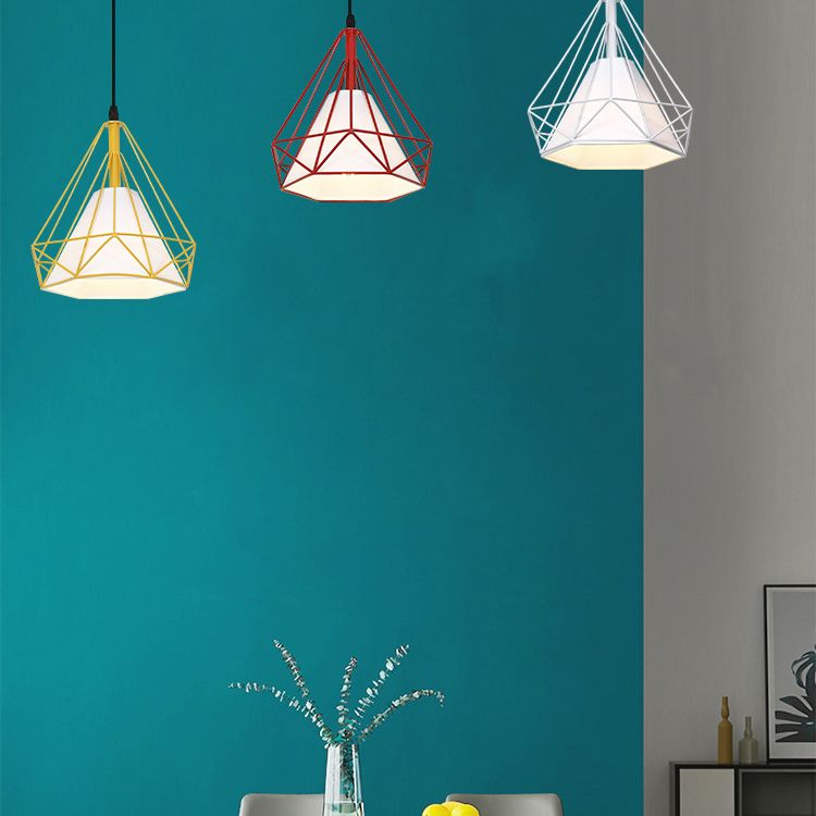 Tissu 1-Light suspendu luminaires avec une teinte à la cage, lumière de style simple nordique
