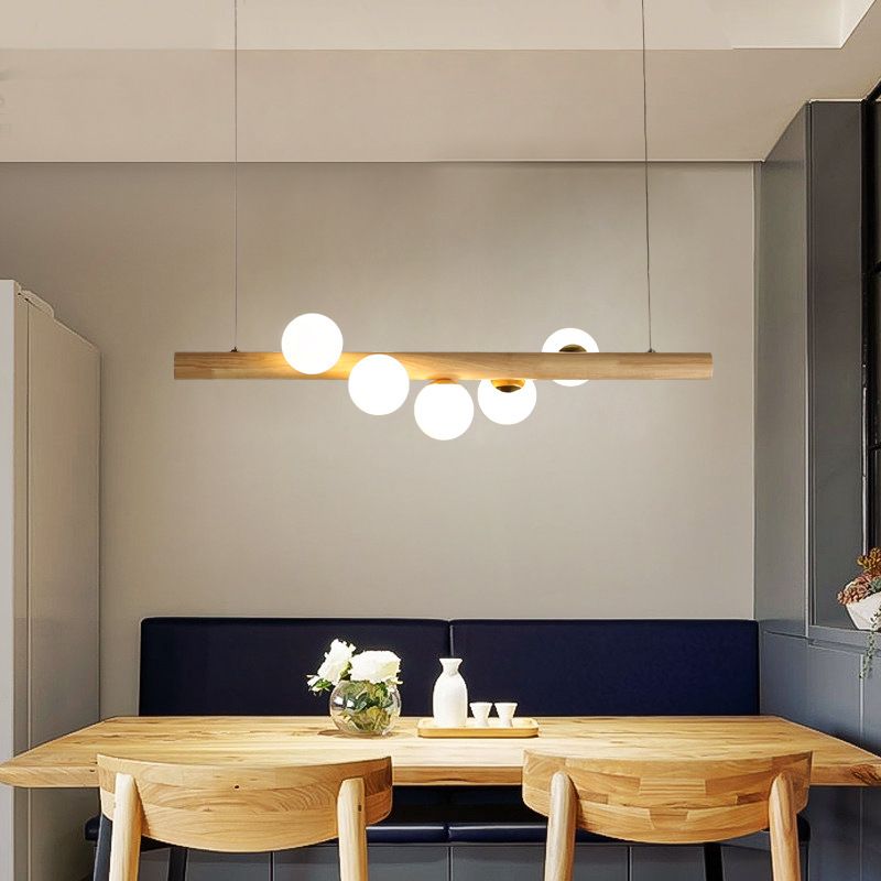 Modern Wood Kitchen Island Lighting Glass Shaded Ceiling Light for Foyer
