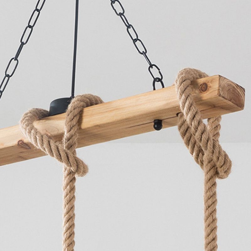 Industrial Wood Pendant Light Linear Shape Island Light with Metal Shade for Bar Counter