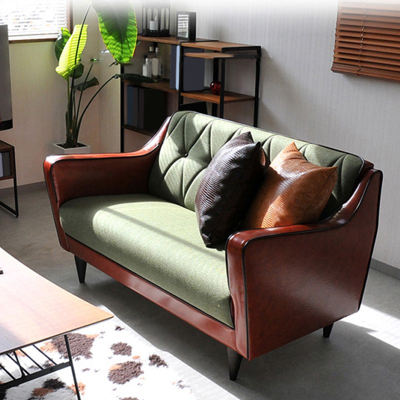 Glam Tufted Split-Back Sloped Arm Faux Leather Stain Resistant Sofa