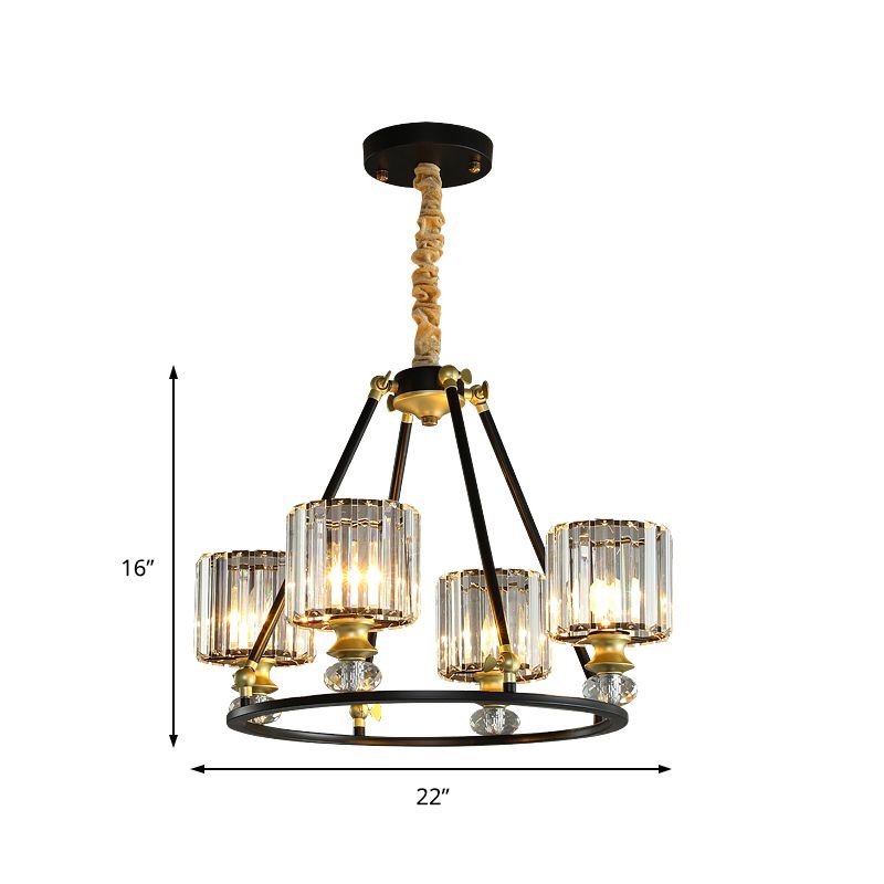 Kit di luce sospesa cilindro moderno cristallo chiaro 4/6/8 luci lampadario nero lampadario per soggiorno