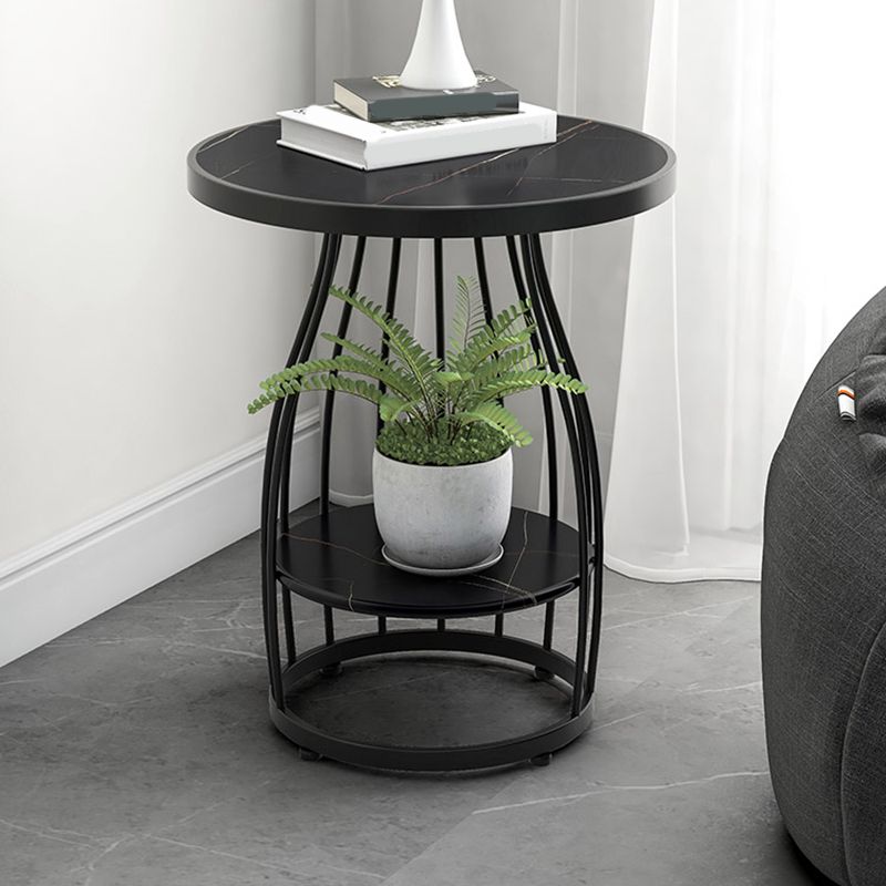 Modern Frame Side Table Slate Round Sofa End Table with Storage