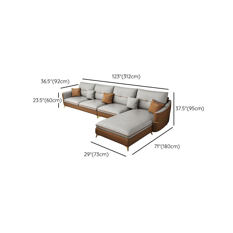 Beige 5-seater Flared Arm Sectional Luxurious Faux Leather Sectional