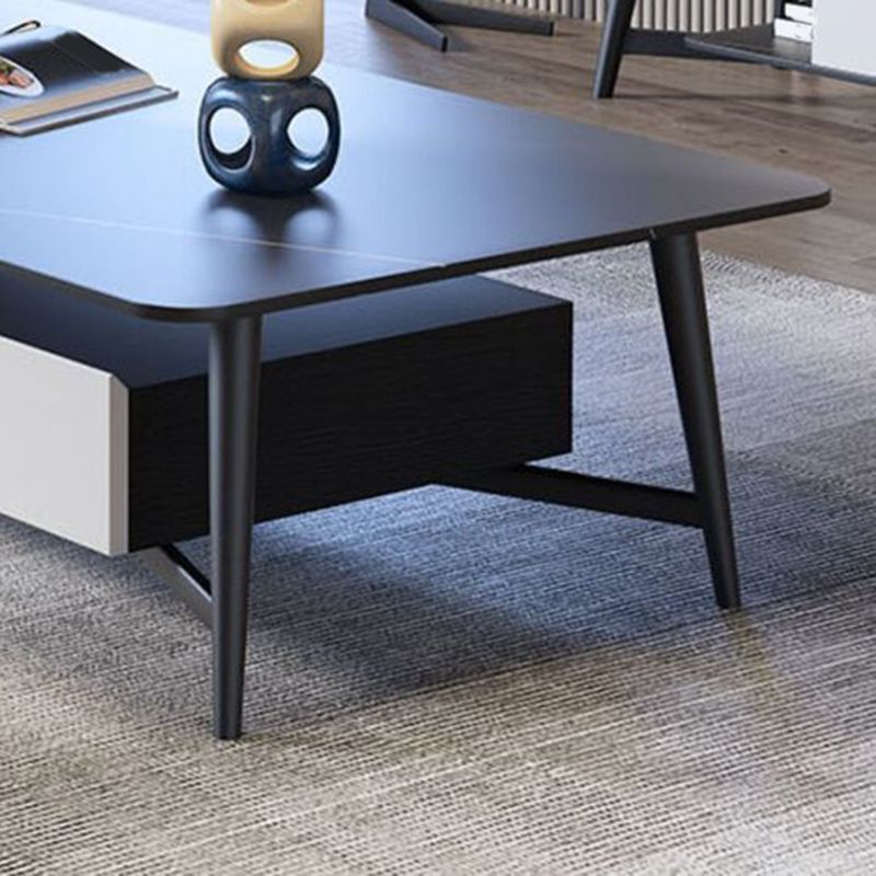 4 Legs Base Rock Slate Top Cocktail Table Metal Iron Base Rectangular Coffee Table