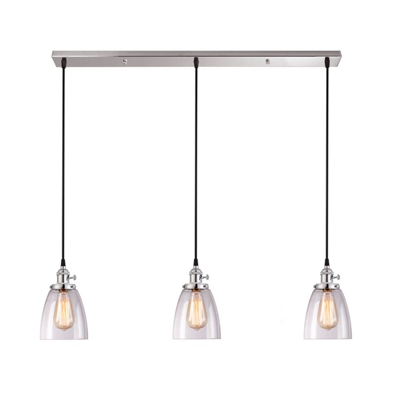 3 Lights Multiple Hanging Light Industrial Conical Clear Glass Pendant Lighting in Chrome