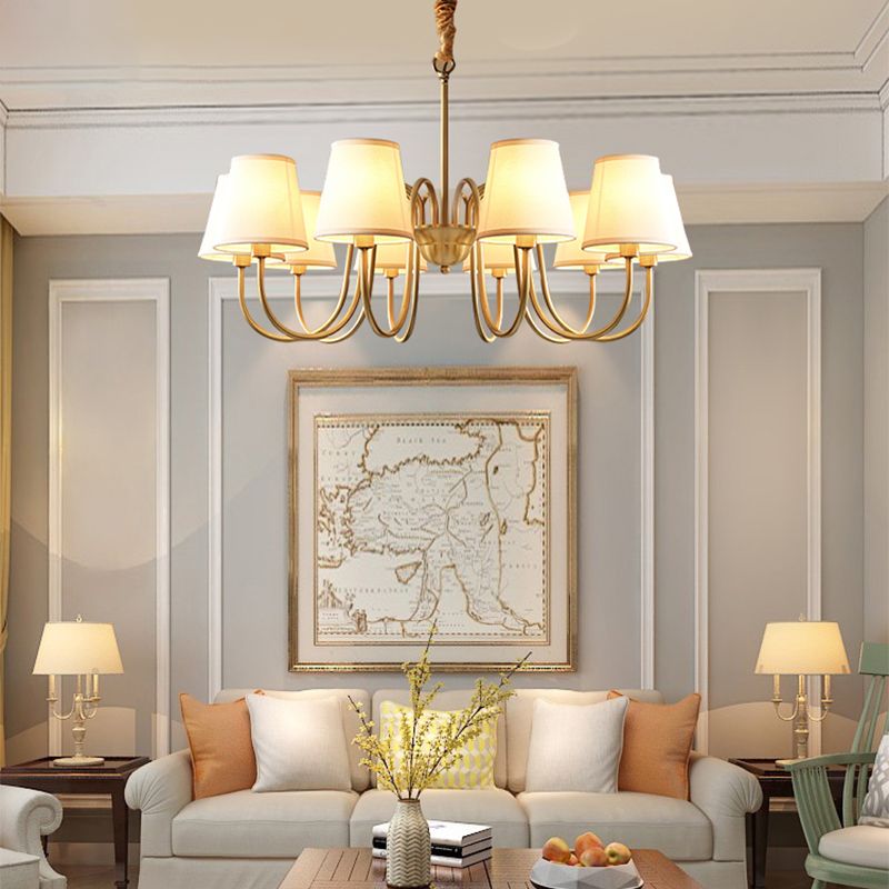 Conical Chandelier Light Fixture Traditional White Fabric Shade Pendant Lighting for Restaurant
