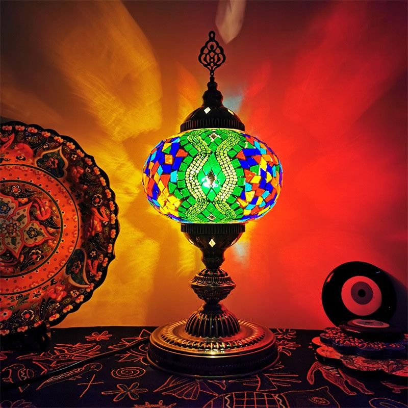 Art Deco Incense Burner Desk Light 1-Bulb Handcrafted Stained Glass Table Lamp in White/Beige/Yellow