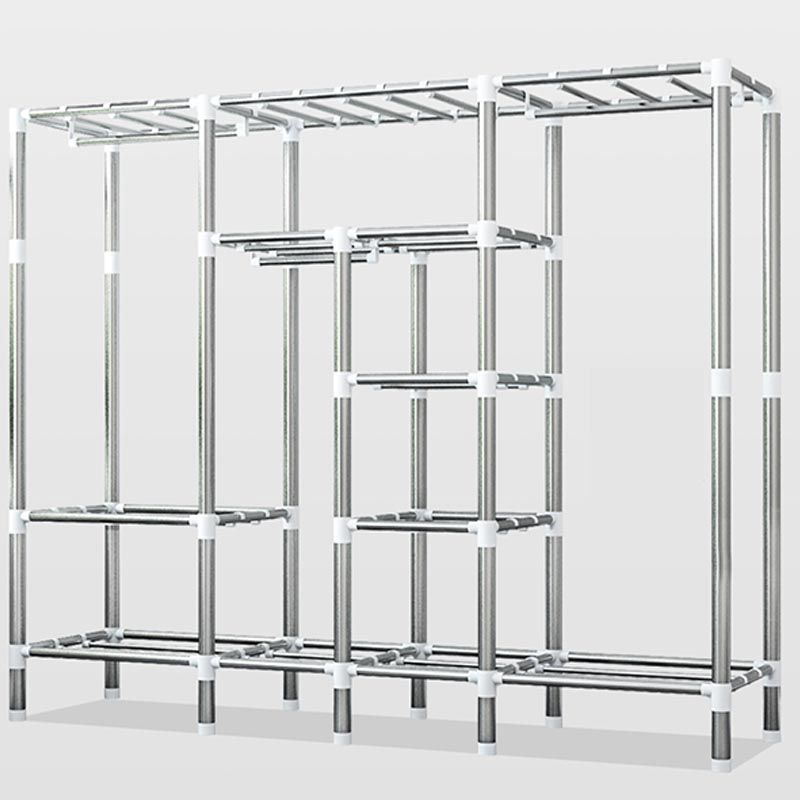 Silver Steel Frame Wardrobe Cabinet Contemporary Home Wardrobe