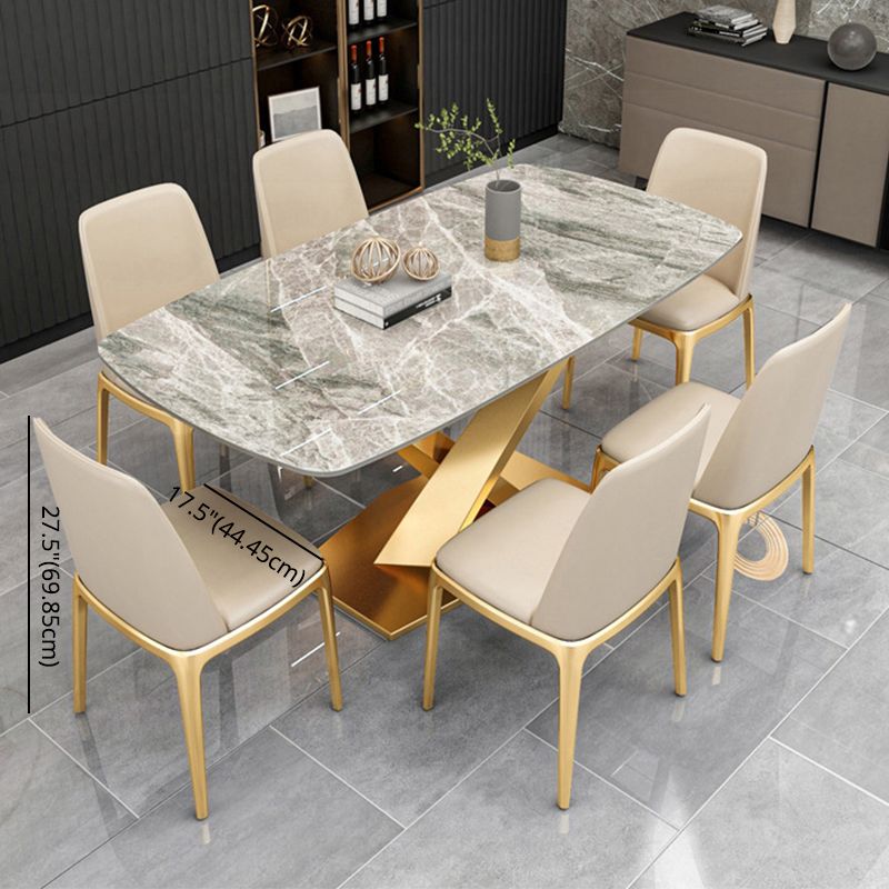 Modern Style Sintered Stone Kitchen Set with Table and Upholstered Chairs