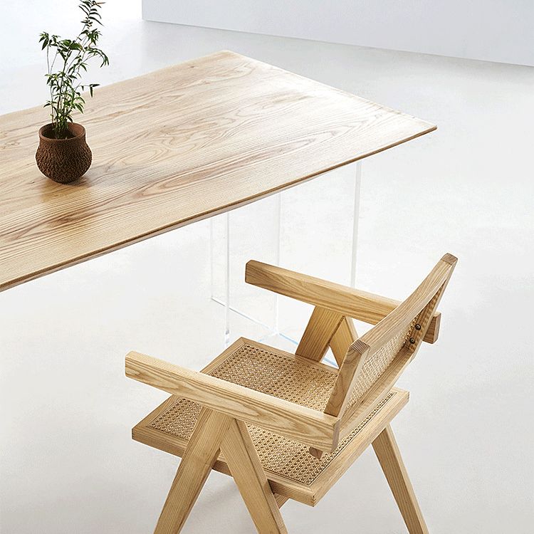 Solid Wood Dining Table Contemporary Rectangle Dining Table with Double Pedestal Base