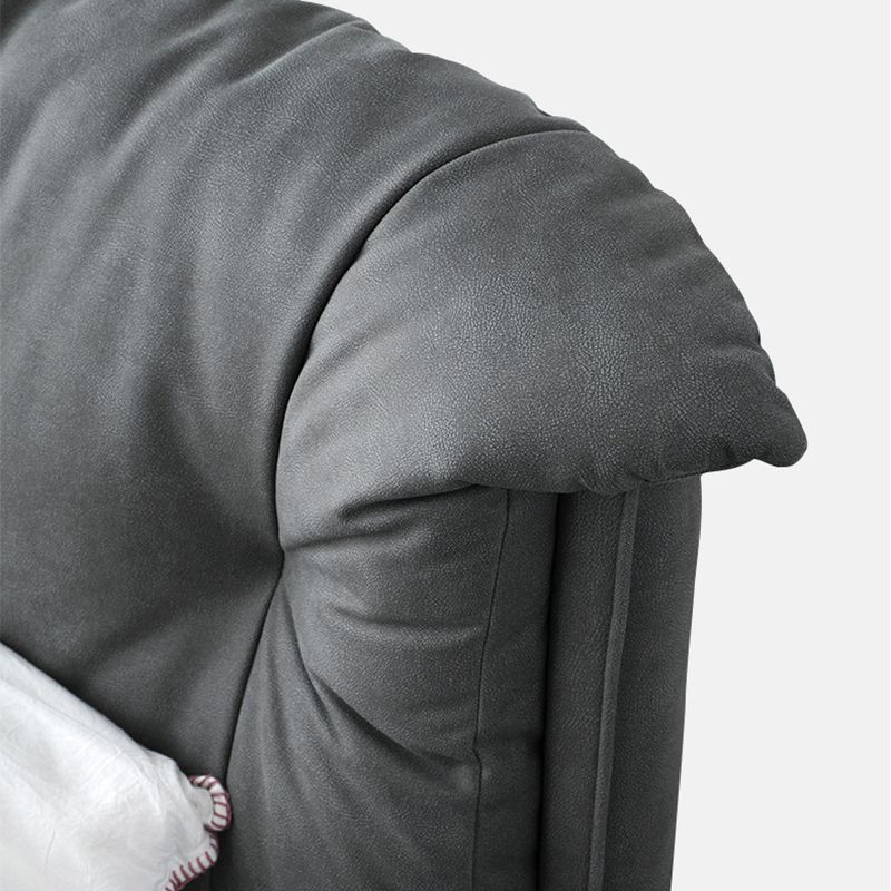 Grey Standard Bed with Rectangular Panel Headboard and Metal Legs