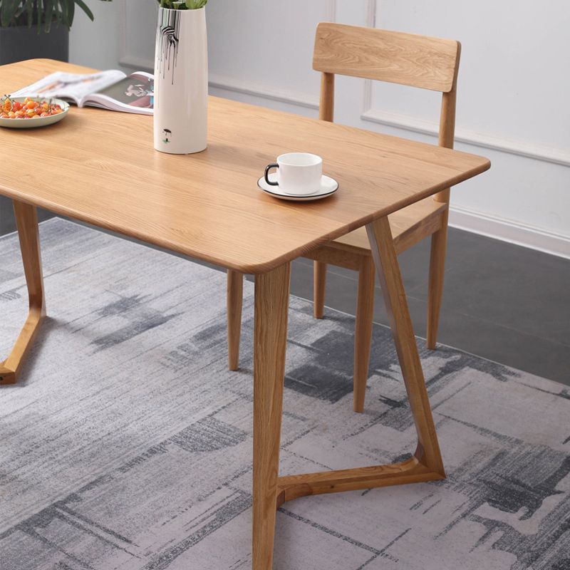 Rectangle White Oak Solid Wood Table Modern Dining Table Double Pedestal for Restaurant