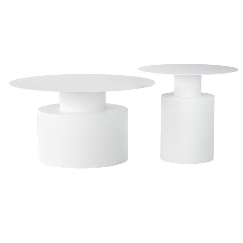 Black/White Pedestal Coffee Table Metal Round Cocktail Table