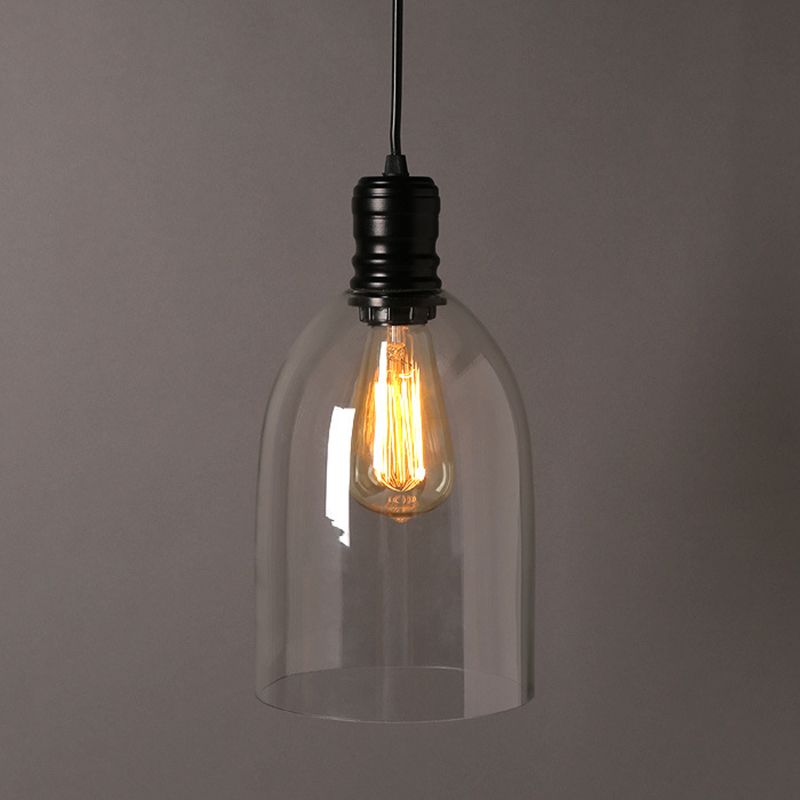 Industrial Vintage Single Pendant Light Wrought Iron Hanging Lamp with Clear Glass Shade