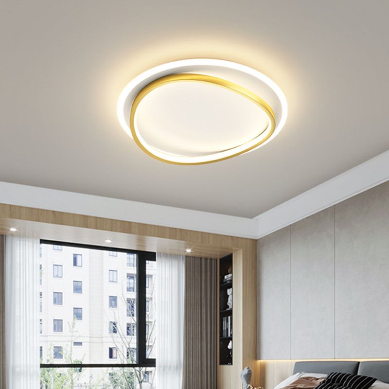 Modern Minimalist Double Round Flush Mount Light Metal LED Bedroom Flush Ceiling Light