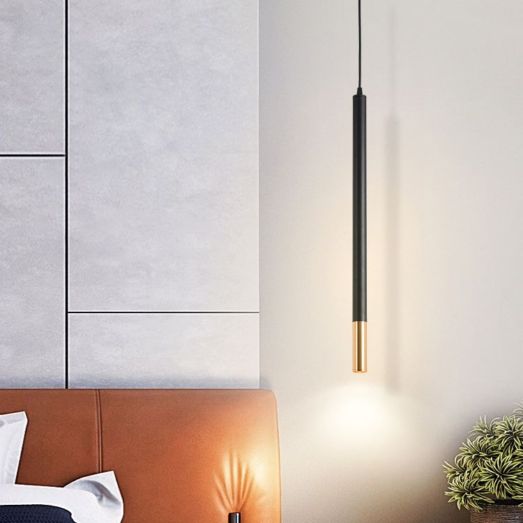 Black-Gold Tube LED Pendant Simplicity Aluminum Hanging Light Kit for Dining Room