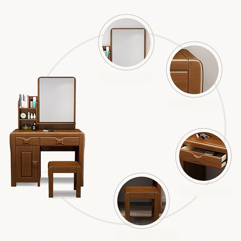 Make-up Vanity Standing Solid Wood Double Drawers Mirror Traditional Bedroom