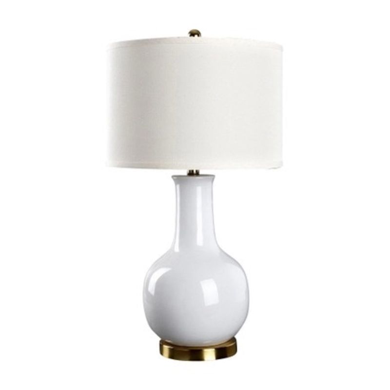 Drum Night Stand Light Modern Fabric 1 Head Living Room Table Lamp with Vase Ceramic Base in White/Red/Blue