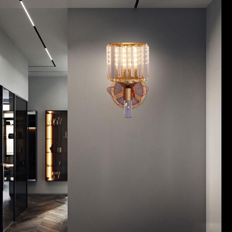 Rose Gold Small Wall Lighting Minimalist 1-Light Prismatic Crystal Sconce for Hallway