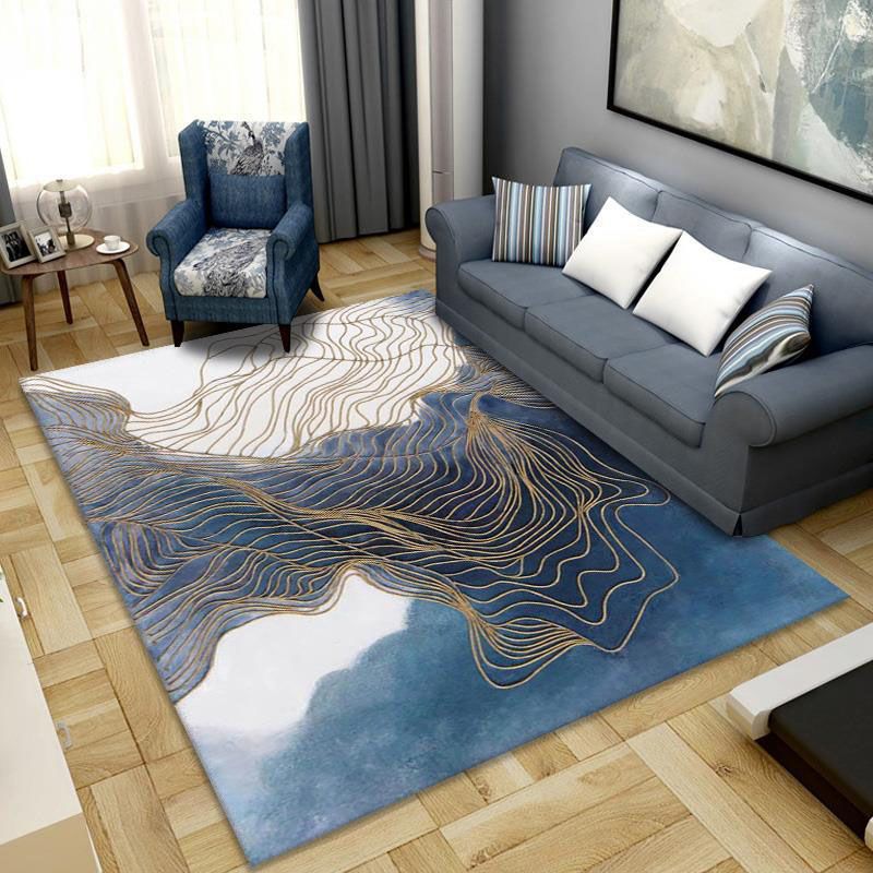 Gold Contemporary Carpet Polyester Line Carpet Non-Slip Backing Carpet for Drawing Room