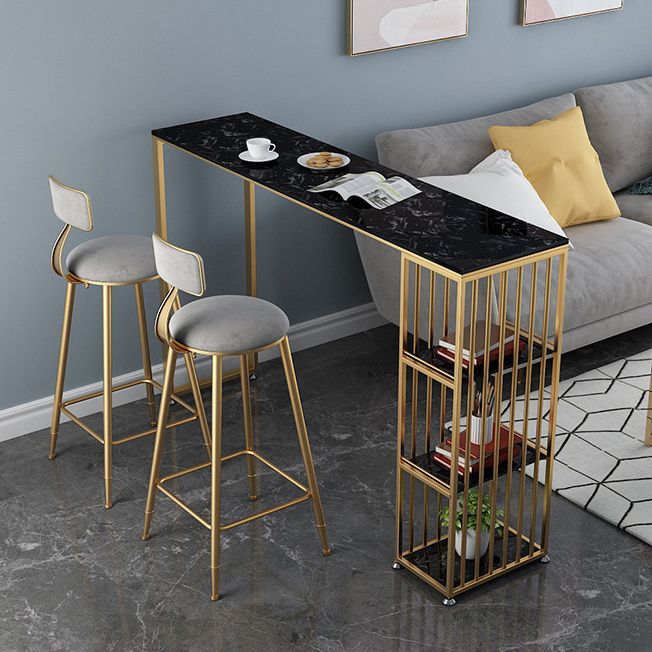 Faux Marble Bar Dining Table Glam Rectangle Bar Height Pub Table with 3-shelf