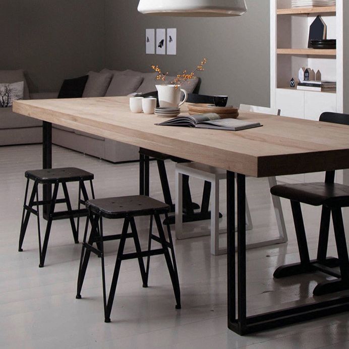 Rectangle Industrial Dining Table Solid Wood Fixed Dinette Table