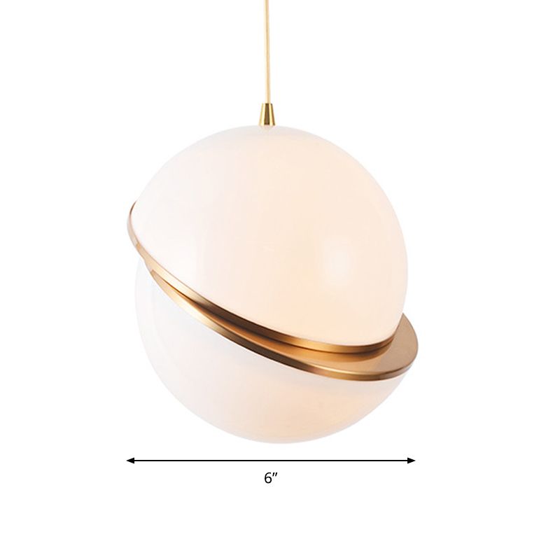 Frosted Glass 2-Hemisphere Pendant Lamp 1 Bulb Contemporary Hanging Light in White for Restaurant