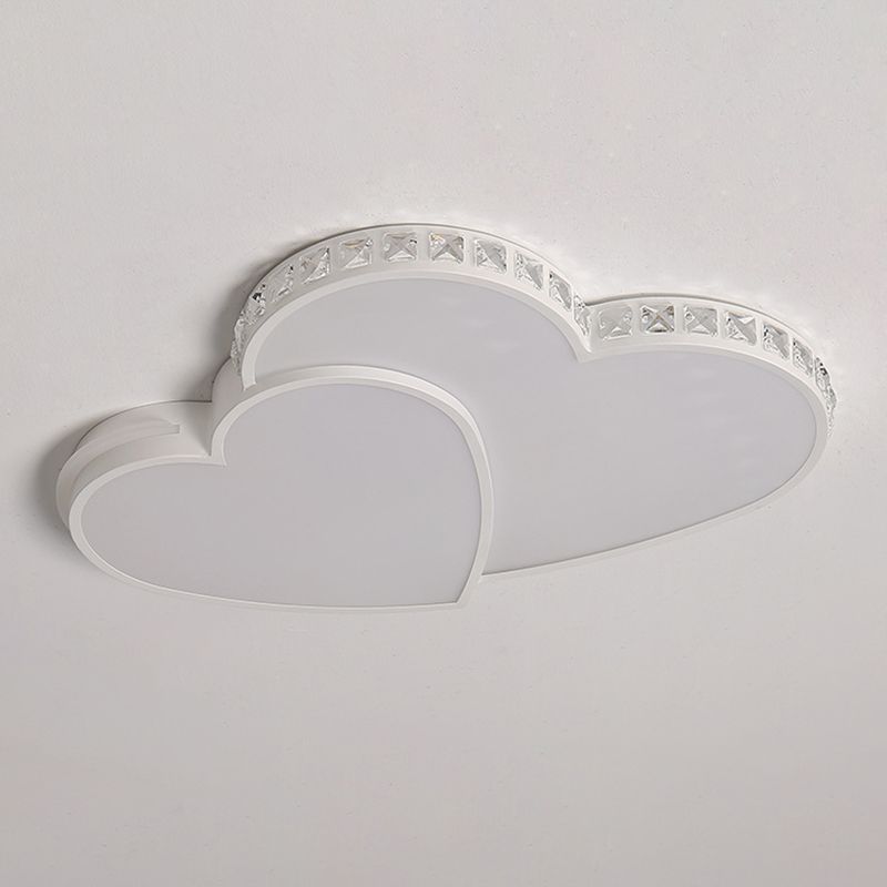 Plafoniera da incasso a forma di cuore in cristallo. Moderna illuminazione da incasso a 2 luci in bianco