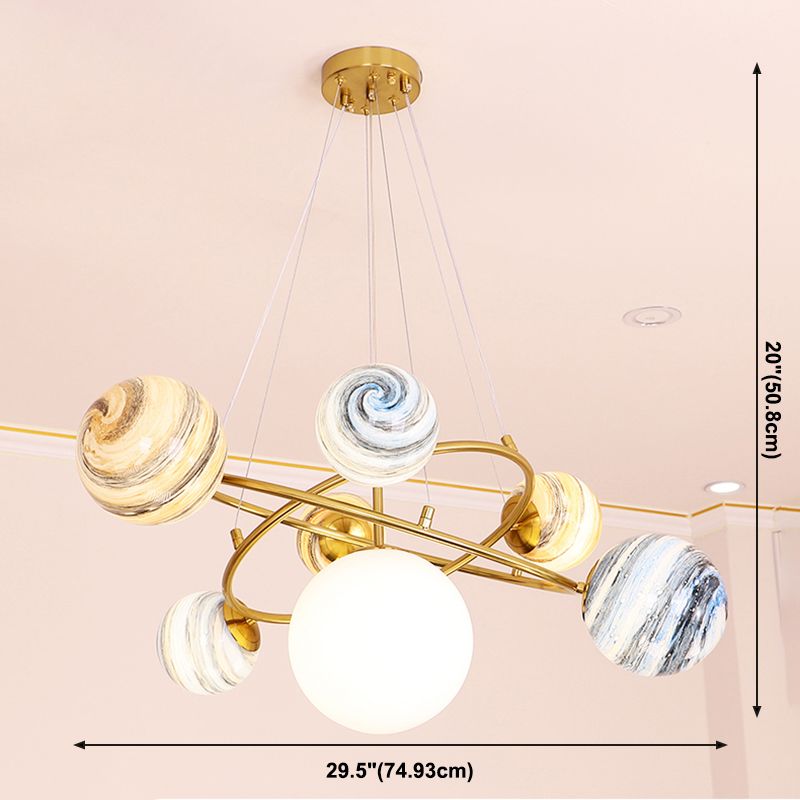 Modern Style Spherical Shape Pendant Lights Glass Chandelier Light Fixtures in Gold