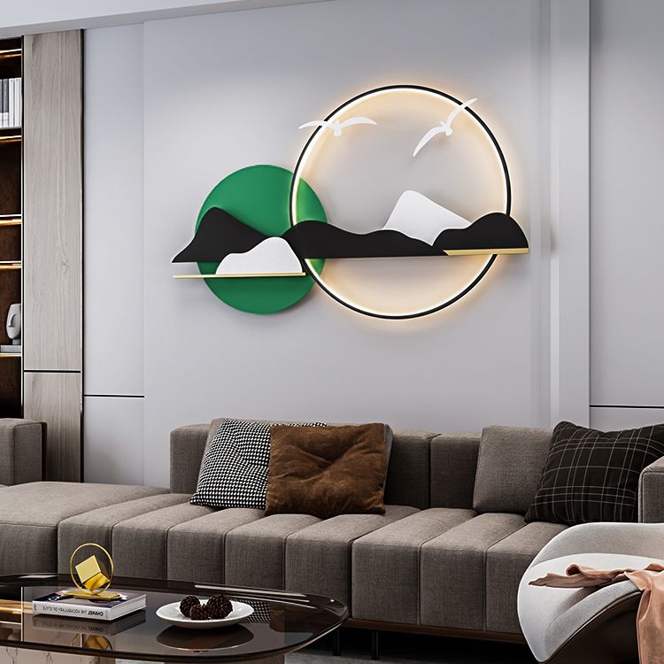 Ligera de pared de vidrio de estilo de pared redonda de 2 luces de 2 luces en blanco, verde y naranja