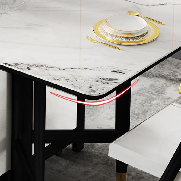 Modern Style White Dining Table Rectangle Drop-Leaf Dining Table for Home Use