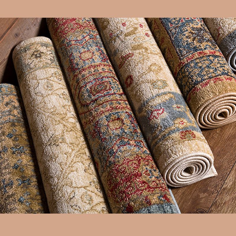 Grey Tone Home Decoration Carpet Nostalgia Medallion Printed Area Rug Polyester with Non-Slip Backing Rug