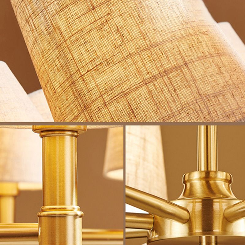 Empire Shade Chandelier Light Simplicity Fabric Living Room Pendant Light Fixture in Gold