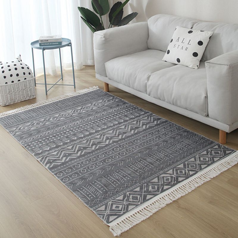 Gray Tone Modern Area Carpet Cotton Ethnic Printing Indoor Rug Easy Care Carpet for Living Room