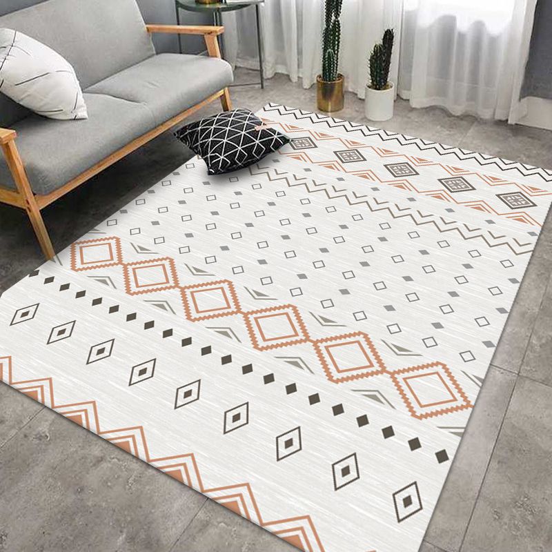 Americana Tribal Diamond Rug Beige Polyester Area Rug Stain Resistant Rug for Bedroom